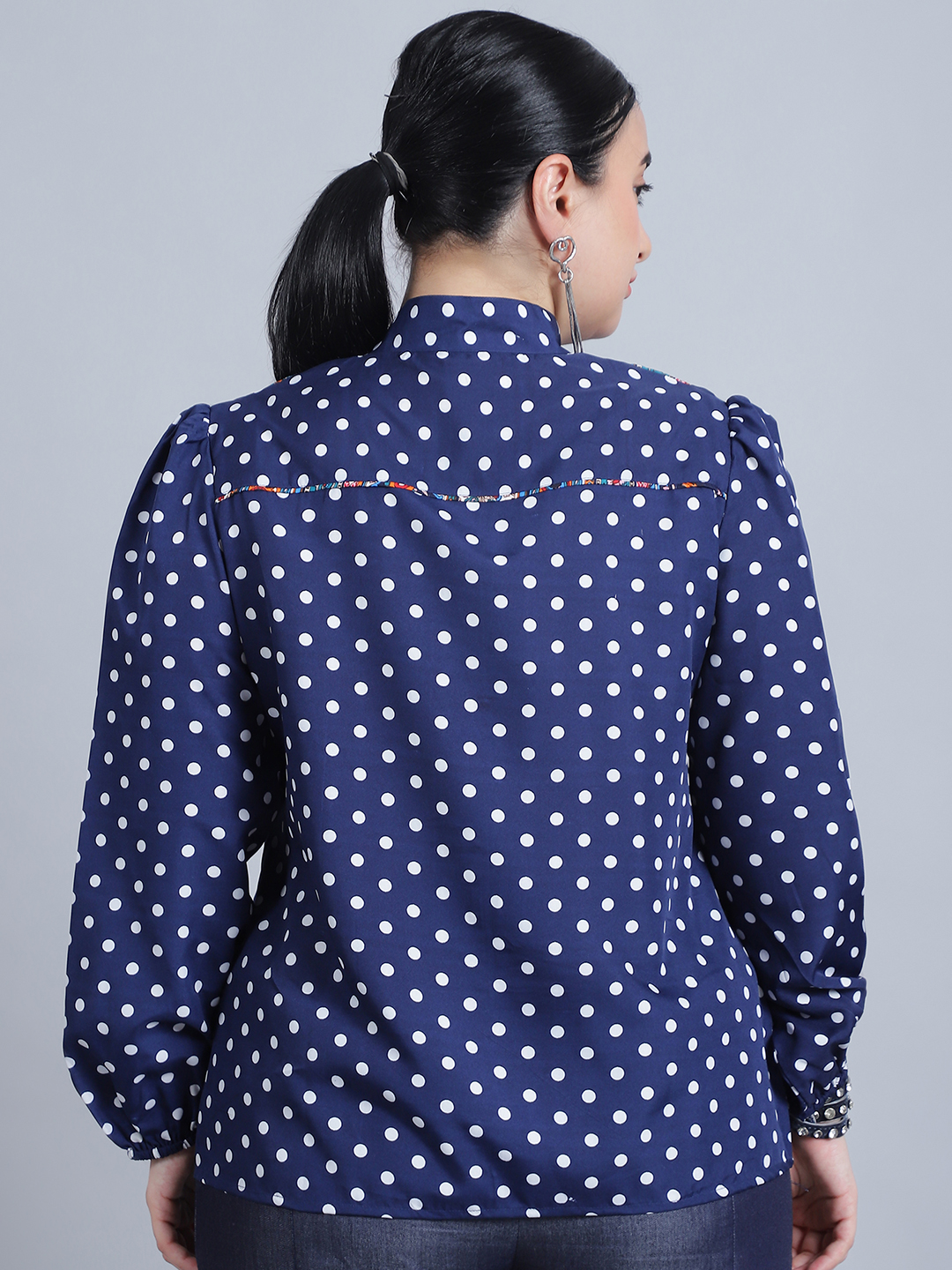 Alternative view of BaawRi Women's Long Sleeves & Front Gathered Polka dot Printed Regular Top