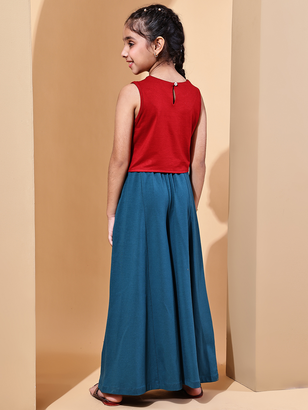 BaawRi Trendy Girls’ Cotton Lycra Festive Set with Embroidered Top & Flared Pants – Stylish Ethnic Co-ord - Image 2