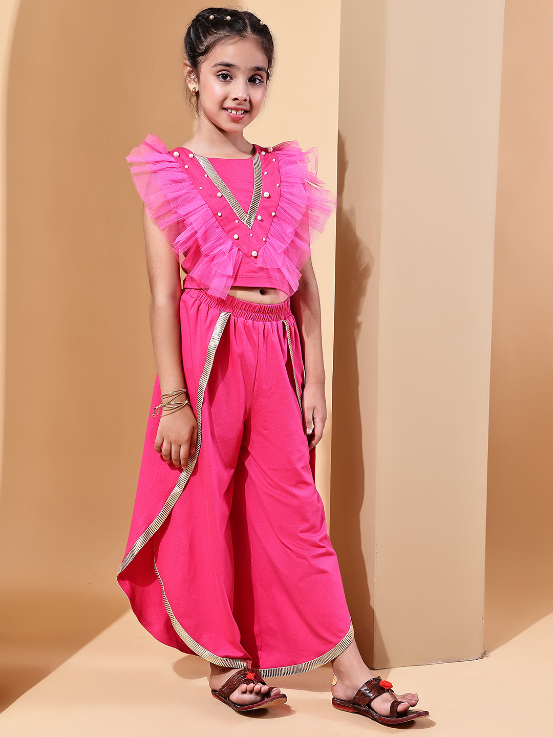 Girls’ Ruffle Crop Top & Tulip Pants Co-ord Festive Set | Stylish Indo-Western Outfit for Girls - Image 4