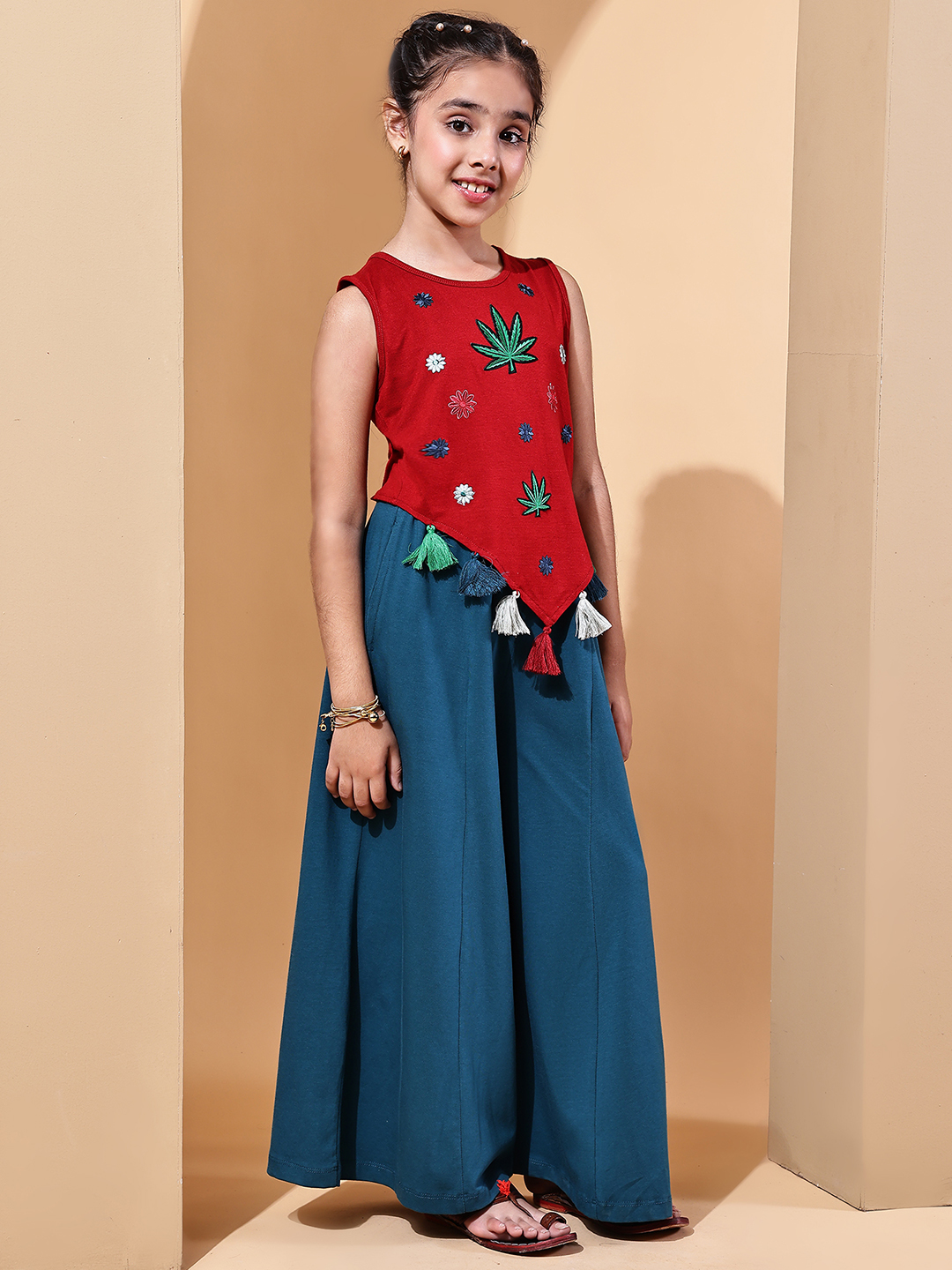 BaawRi Trendy Girls’ Cotton Lycra Festive Set with Embroidered Top & Flared Pants – Stylish Ethnic Co-ord - Image 4