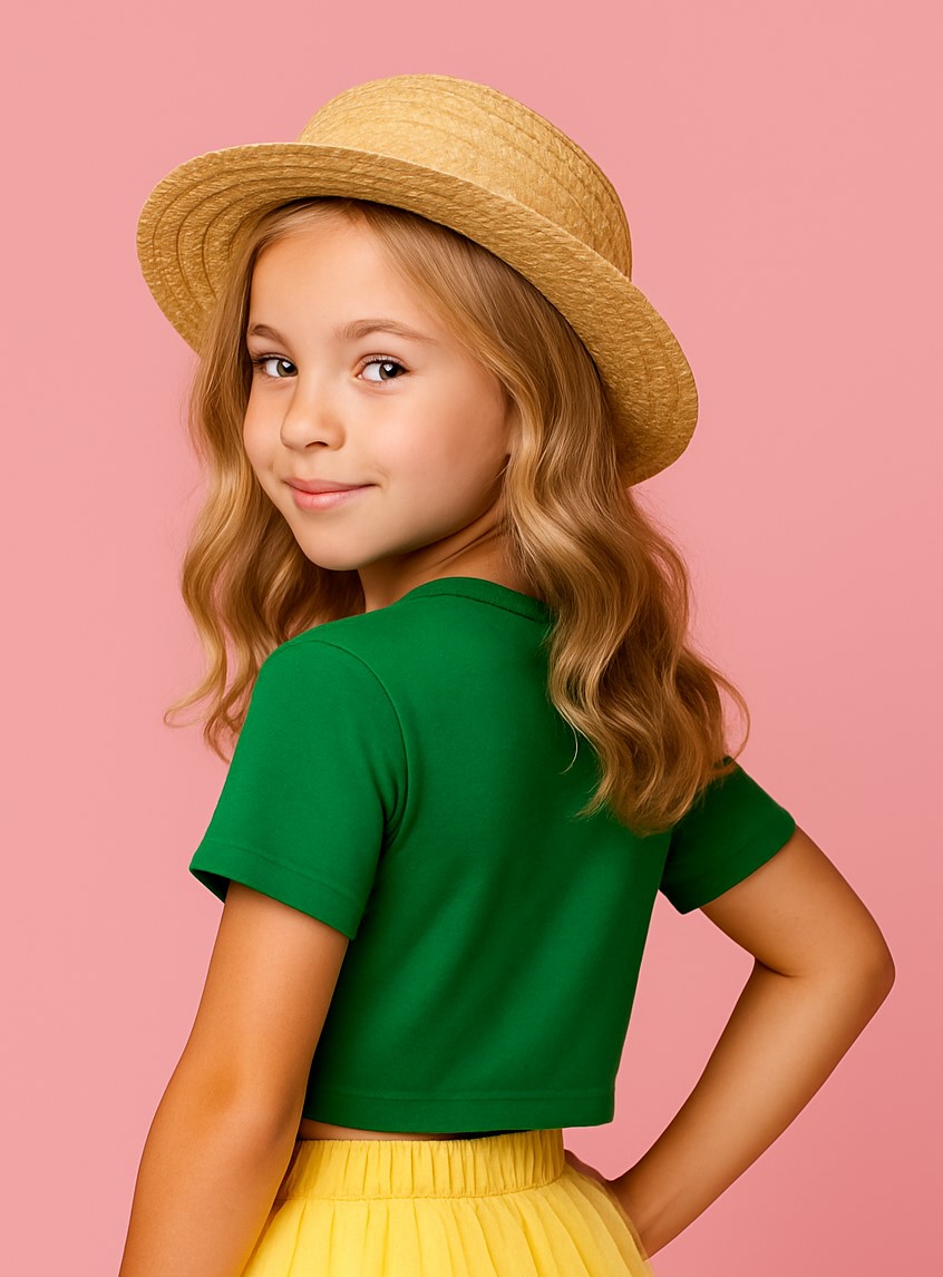 Girl's Zesty Bloom Crop Tee – Green Viscose - Image 2