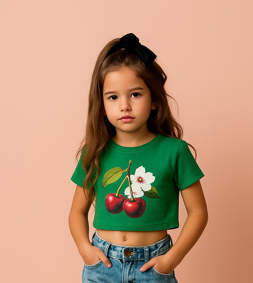 Girl's Green Cherry Bloom Crop Tee – Viscose Love