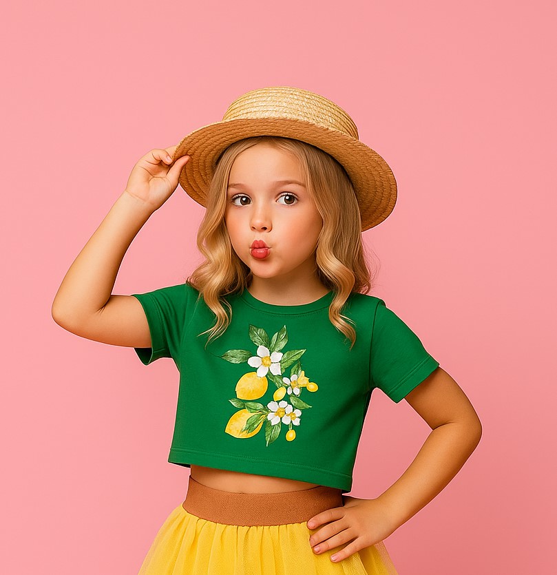 Girl's Zesty Bloom Crop Tee – Green Viscose