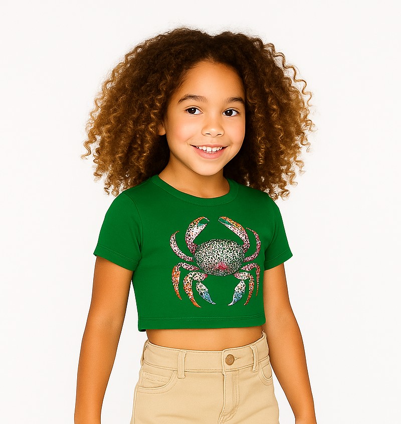 Girl's Green Crabby Cool Crop Tee – Wild Waters Edition
