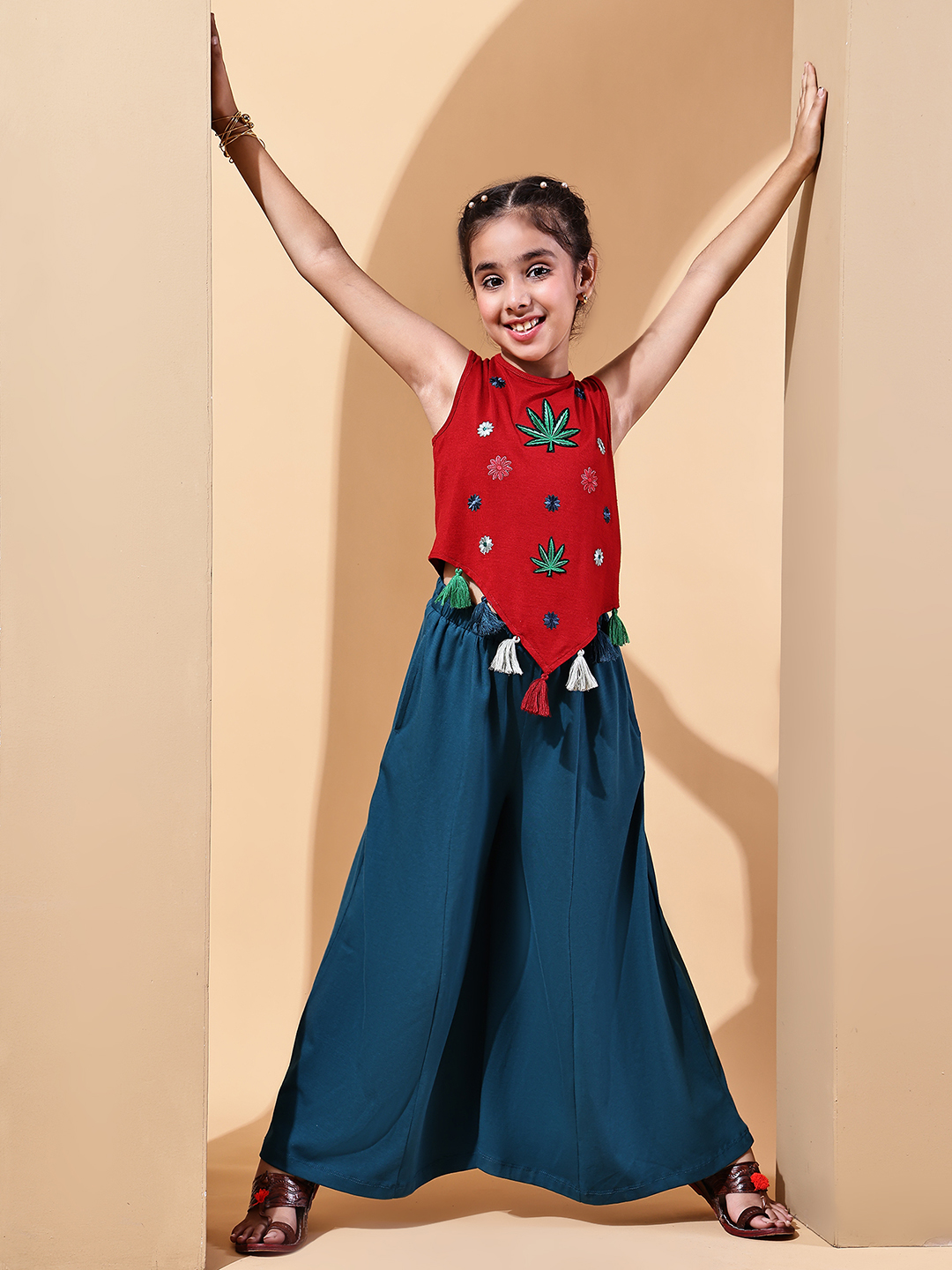 BaawRi Trendy Girls’ Cotton Lycra Festive Set with Embroidered Top & Flared Pants – Stylish Ethnic Co-ord - Image 5