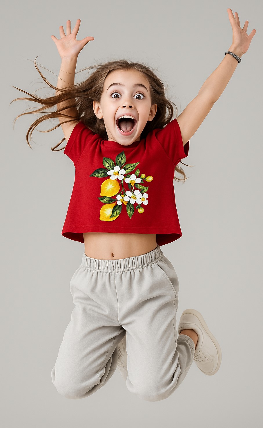 Girl's Zesty Bloom Crop Tee – Red Viscose - Image 3