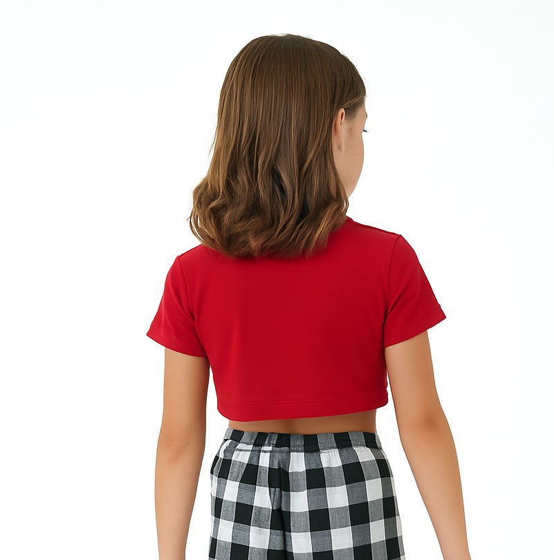 Girl's Zesty Bloom Crop Tee – Red Viscose - Image 2