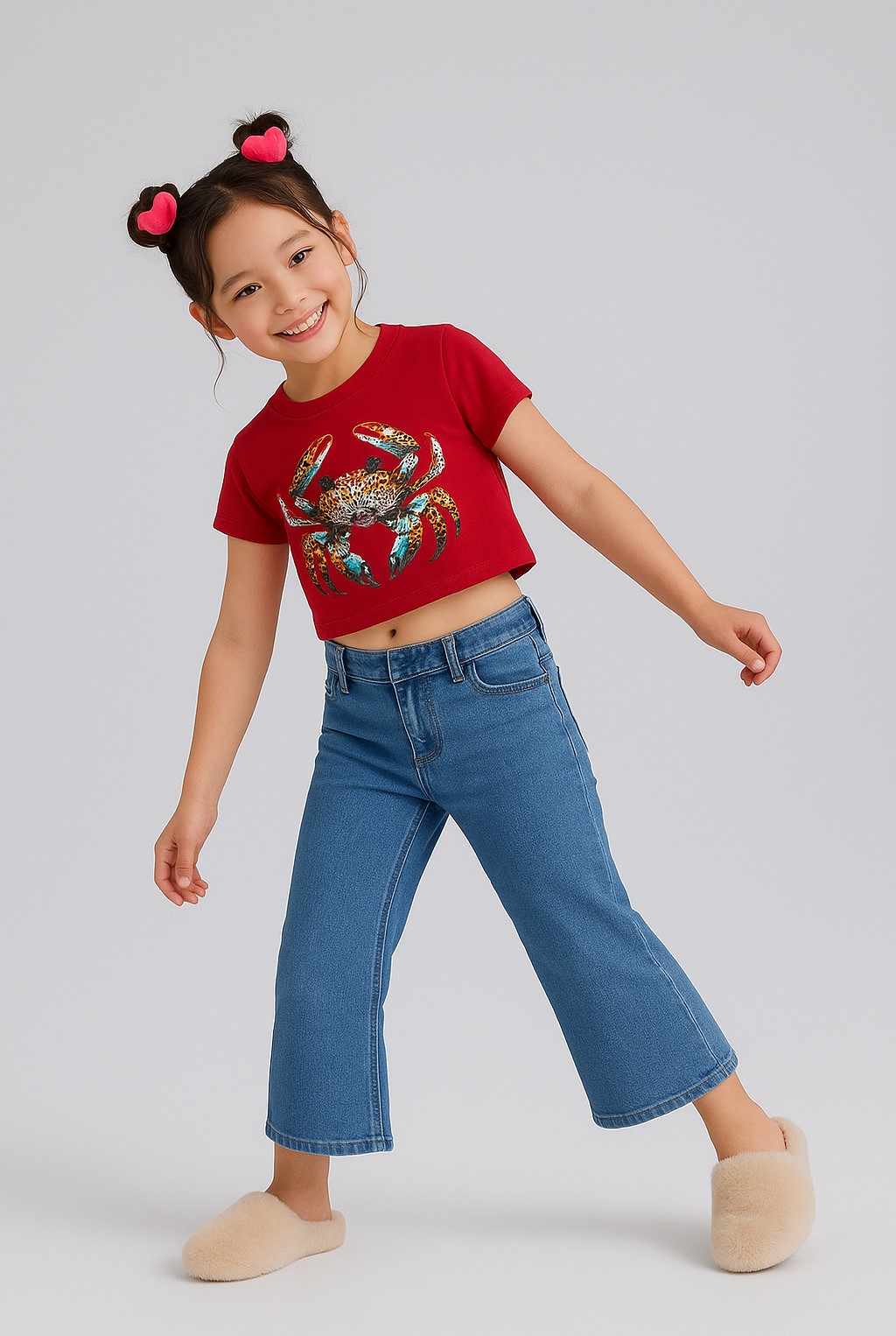 Girl's Red Crabby Cool Crop Tee – Wild Waters Edition - Image 2