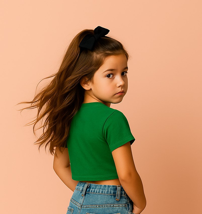 Girl's Green Cherry Bloom Crop Tee – Viscose Love - Image 2
