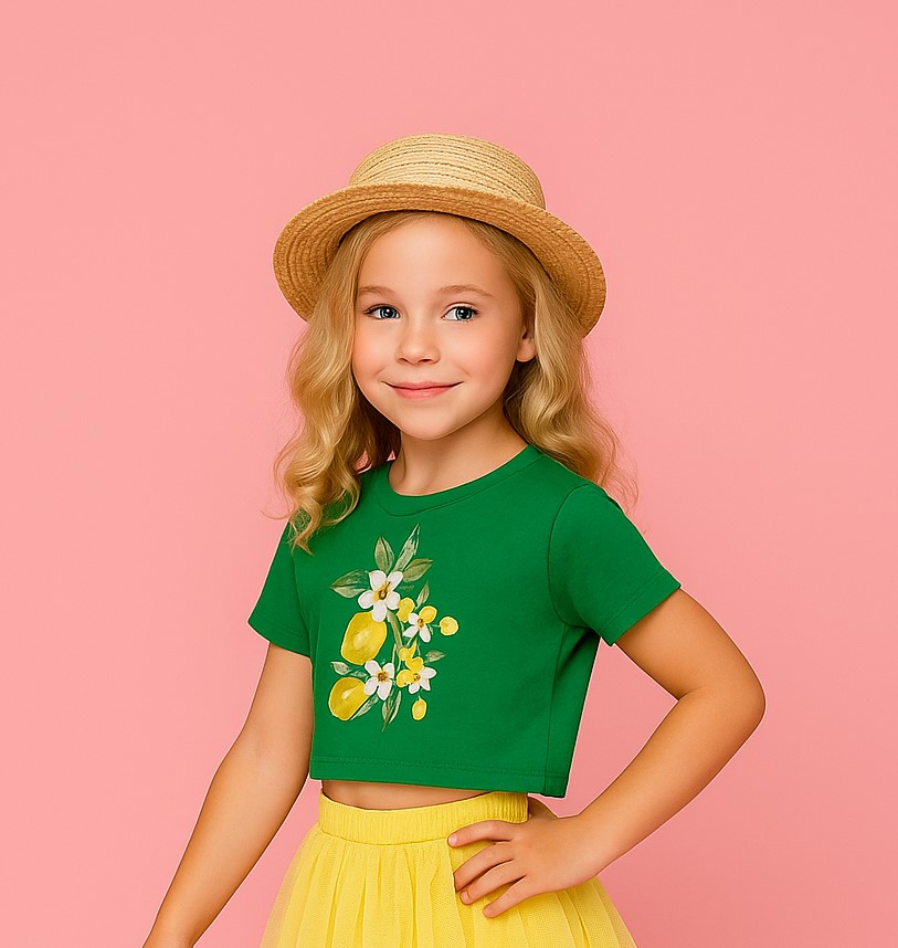 Girl's Zesty Bloom Crop Tee – Green Viscose - Image 3