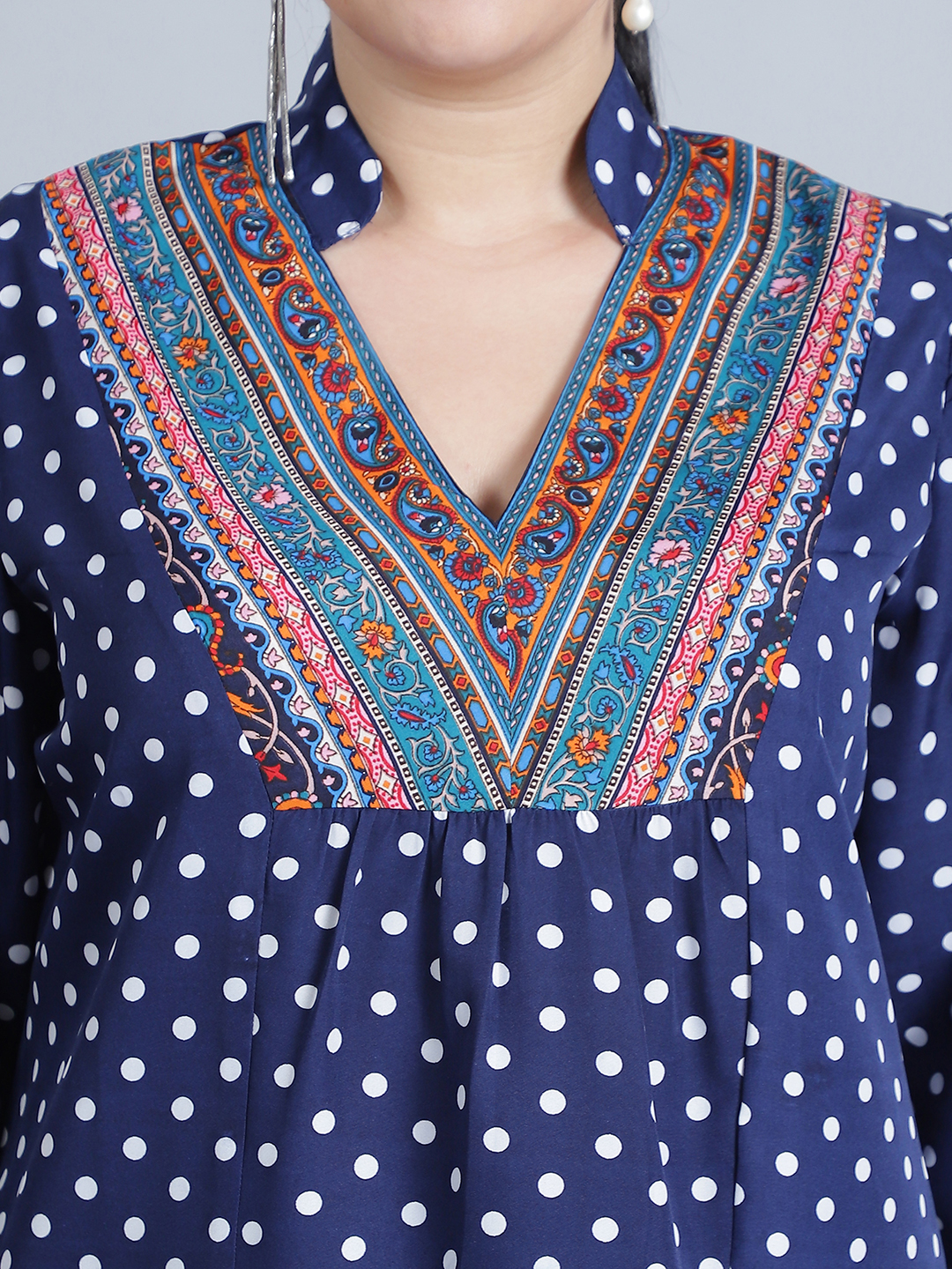 BaawRi Women's Long Sleeves & Front Gathered Polka dot Printed Regular Top - Image 7