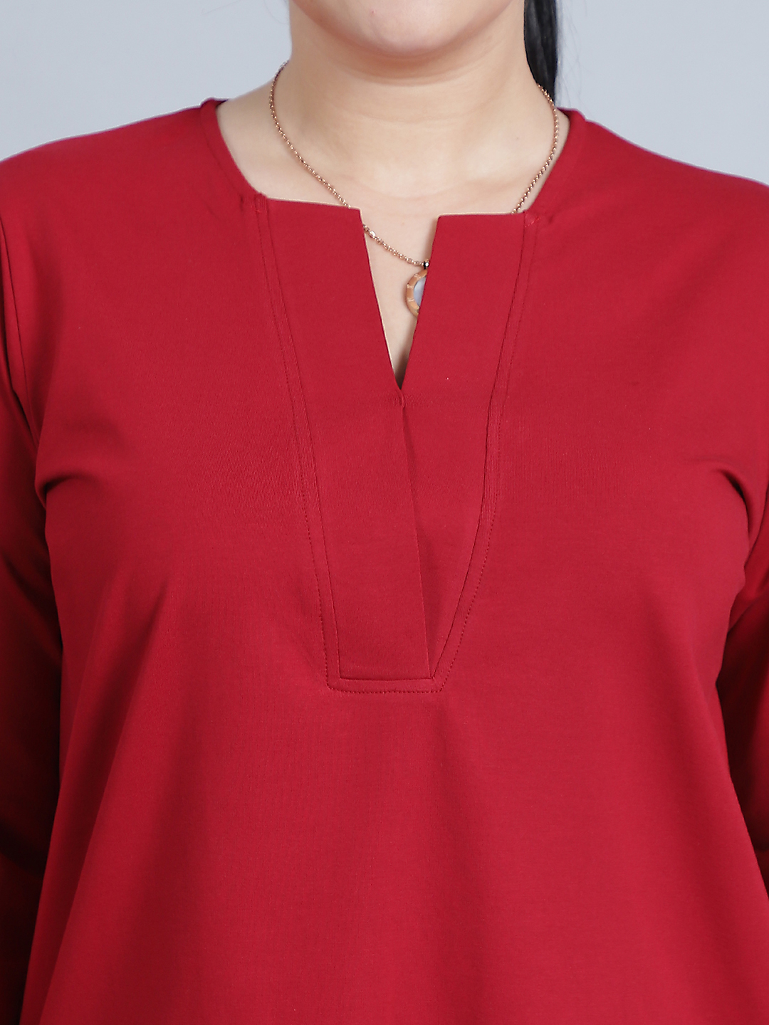 BaawRi Women's Mandarin collar & Long Sleeves Solid Red Color Regular Top - Image 7
