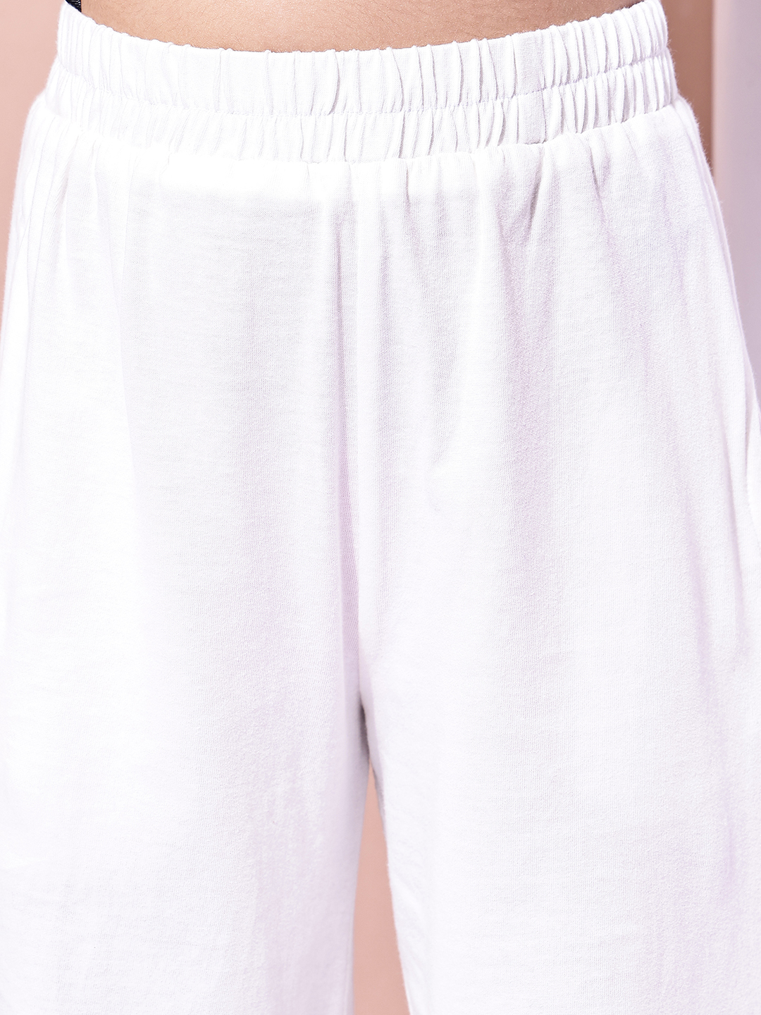 Girls Green Bandhani Cotton Kaftan Top with Lace Belt & Ecru Jersey Pants – Ethnic Co-ord Set for Girls - Image 7