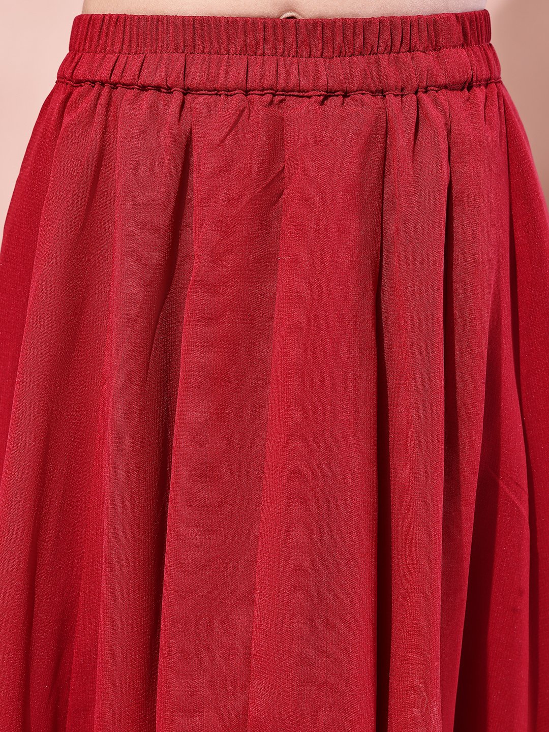 BaawRi Girls Red Georgette 3 piece Lehenga Set with Stylish Overlay Top & Golden Lace - Image 7