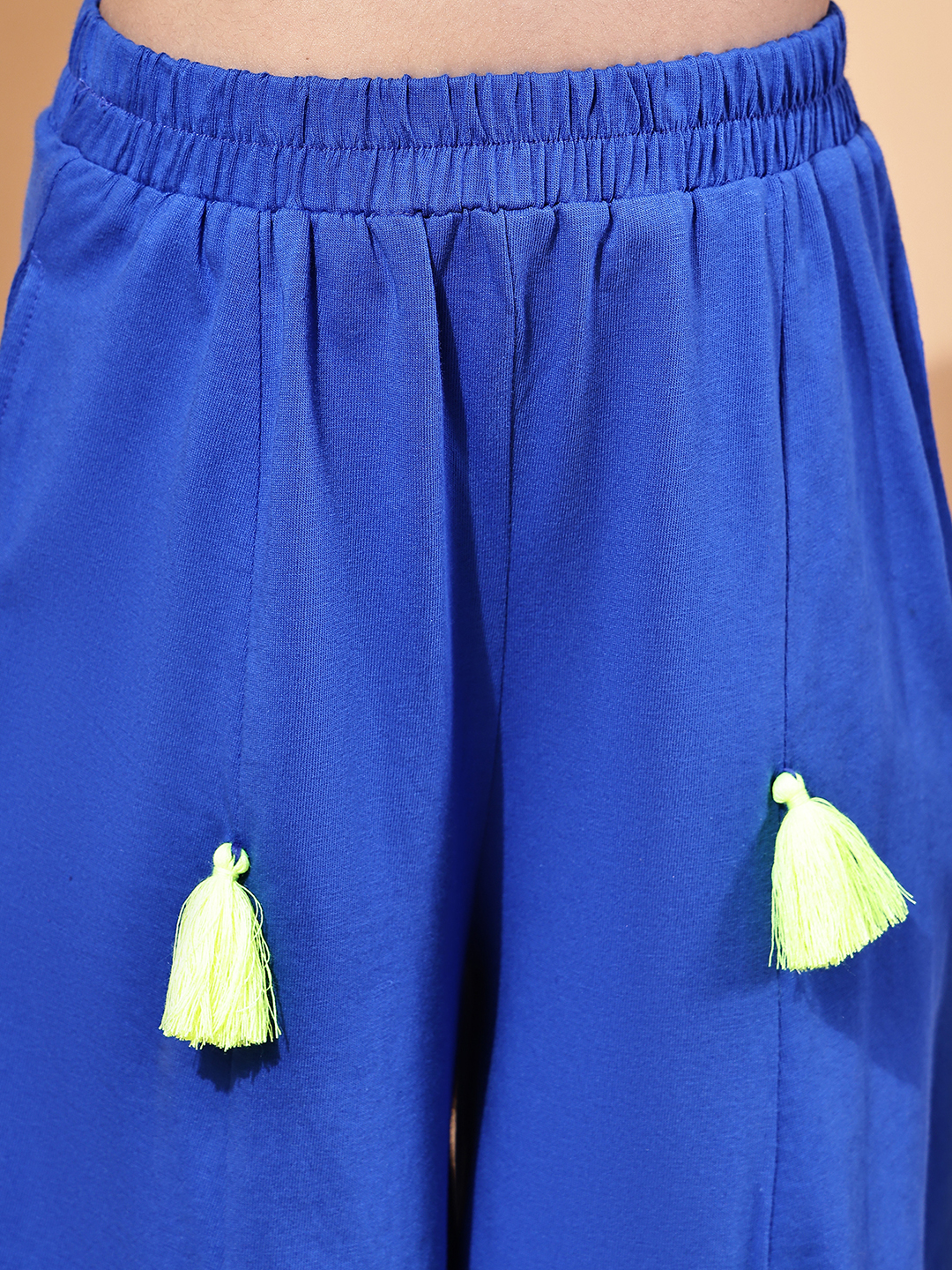 Girls Princess Blue Plazo Set with Embroidered Top, Tassel Accents & Mesh Detailing – Festive Ethnic Wear for Girls - Image 7