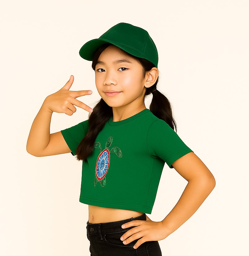 Girl's Turtle Trail Crop Tee – Ocean Spirit in Green - Image 4
