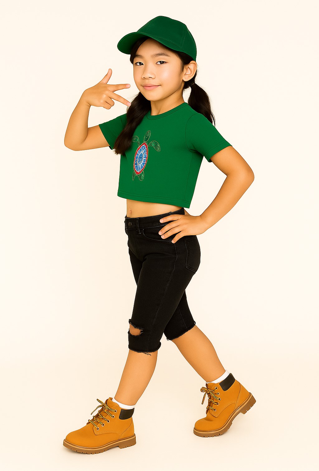 Girl's Turtle Trail Crop Tee – Ocean Spirit in Green - Image 3