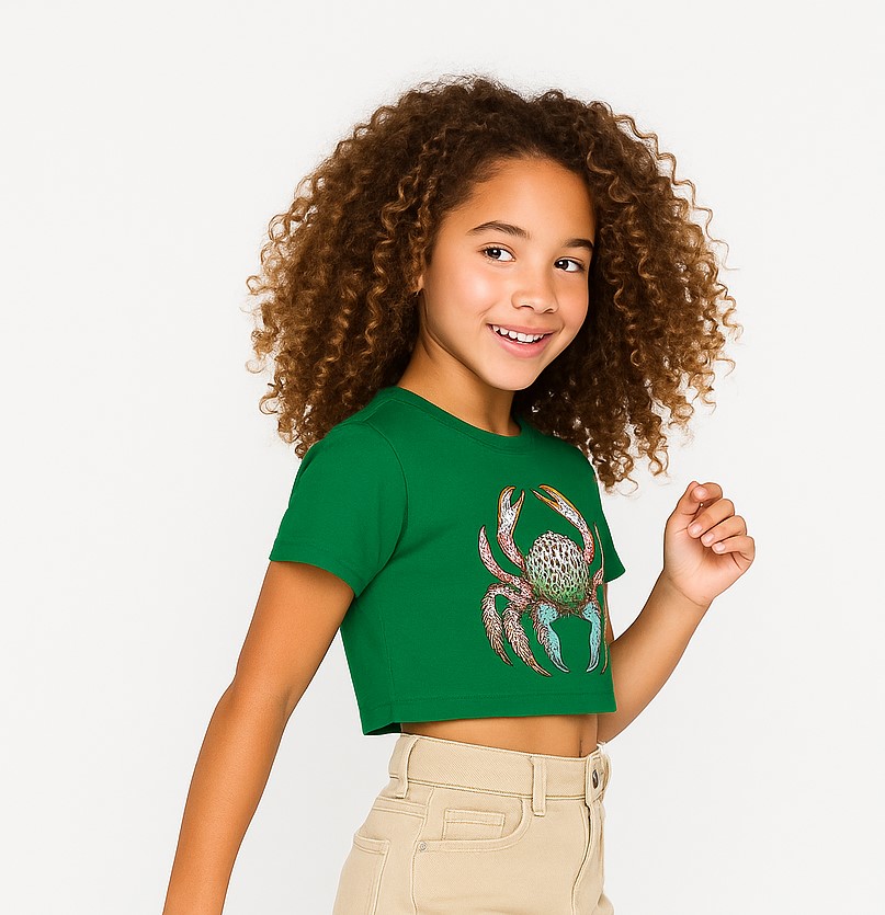 Girl's Green Crabby Cool Crop Tee – Wild Waters Edition - Image 2