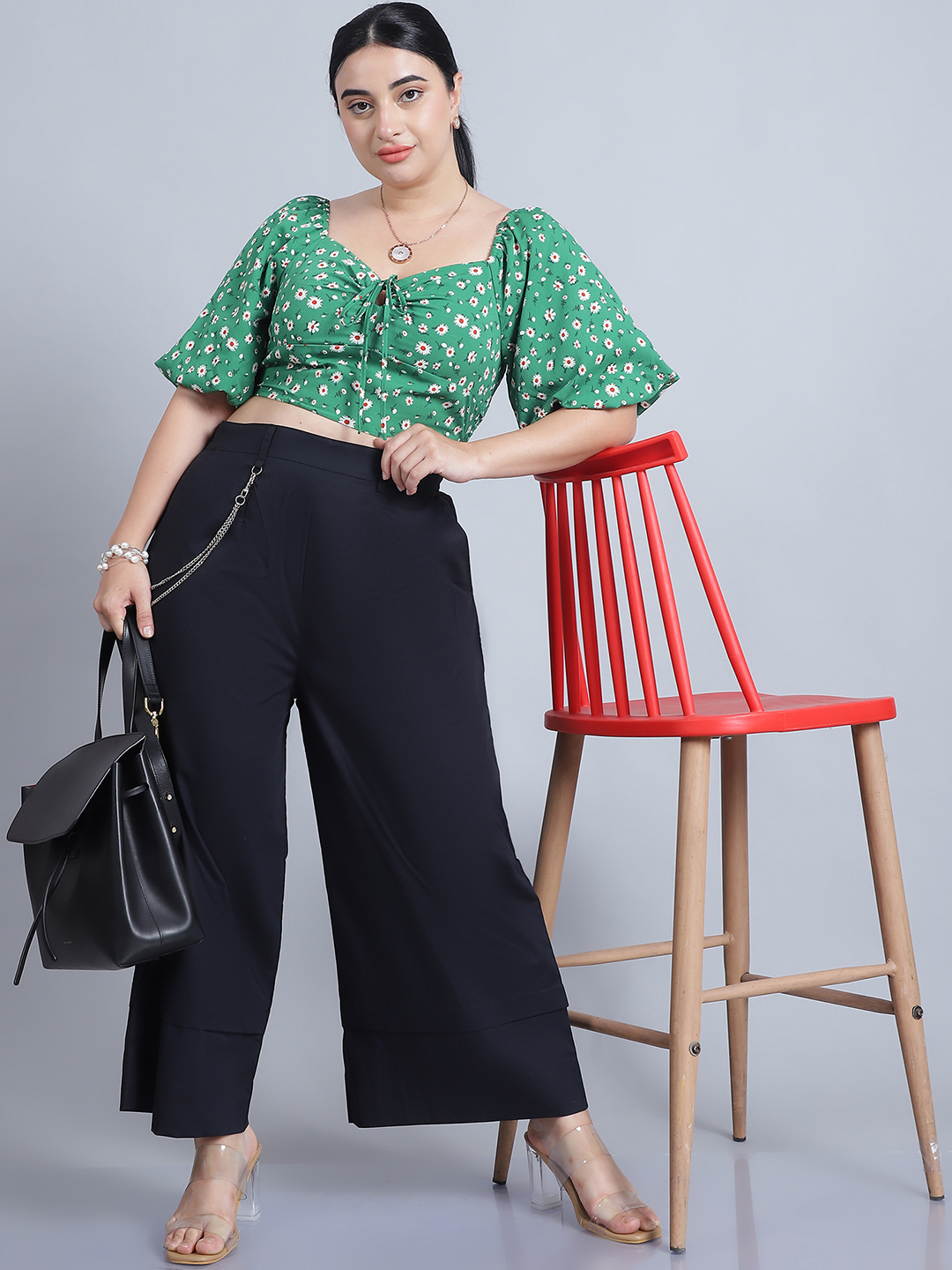 BaawRi Women's V-Neck, Half Sleeves & Front Tie-Knot Green Printed Regular Top - Image 6