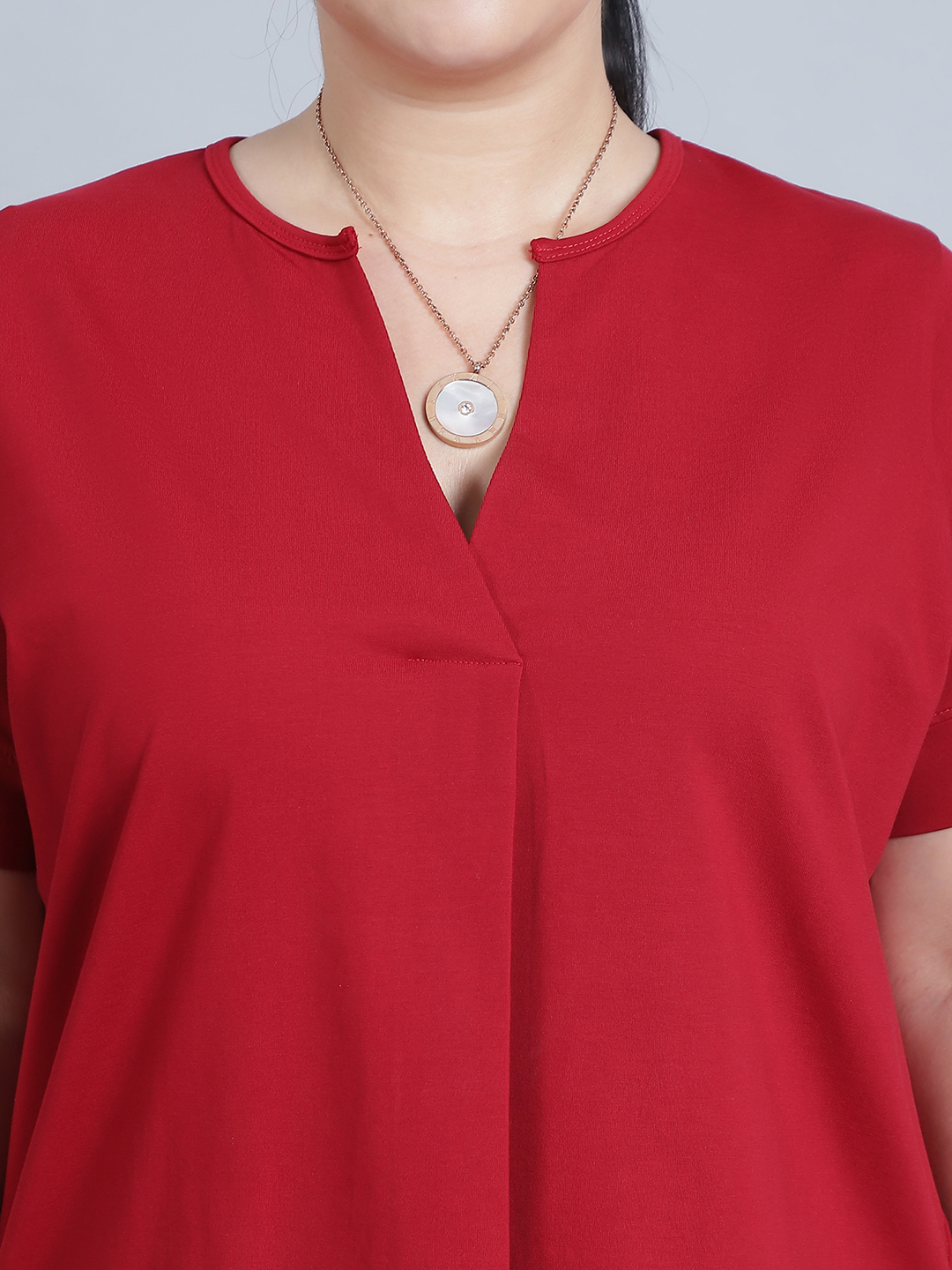 BaawRi Women's Short Sleeves & Front Pleat Solid Red Color Regular Top - Image 5