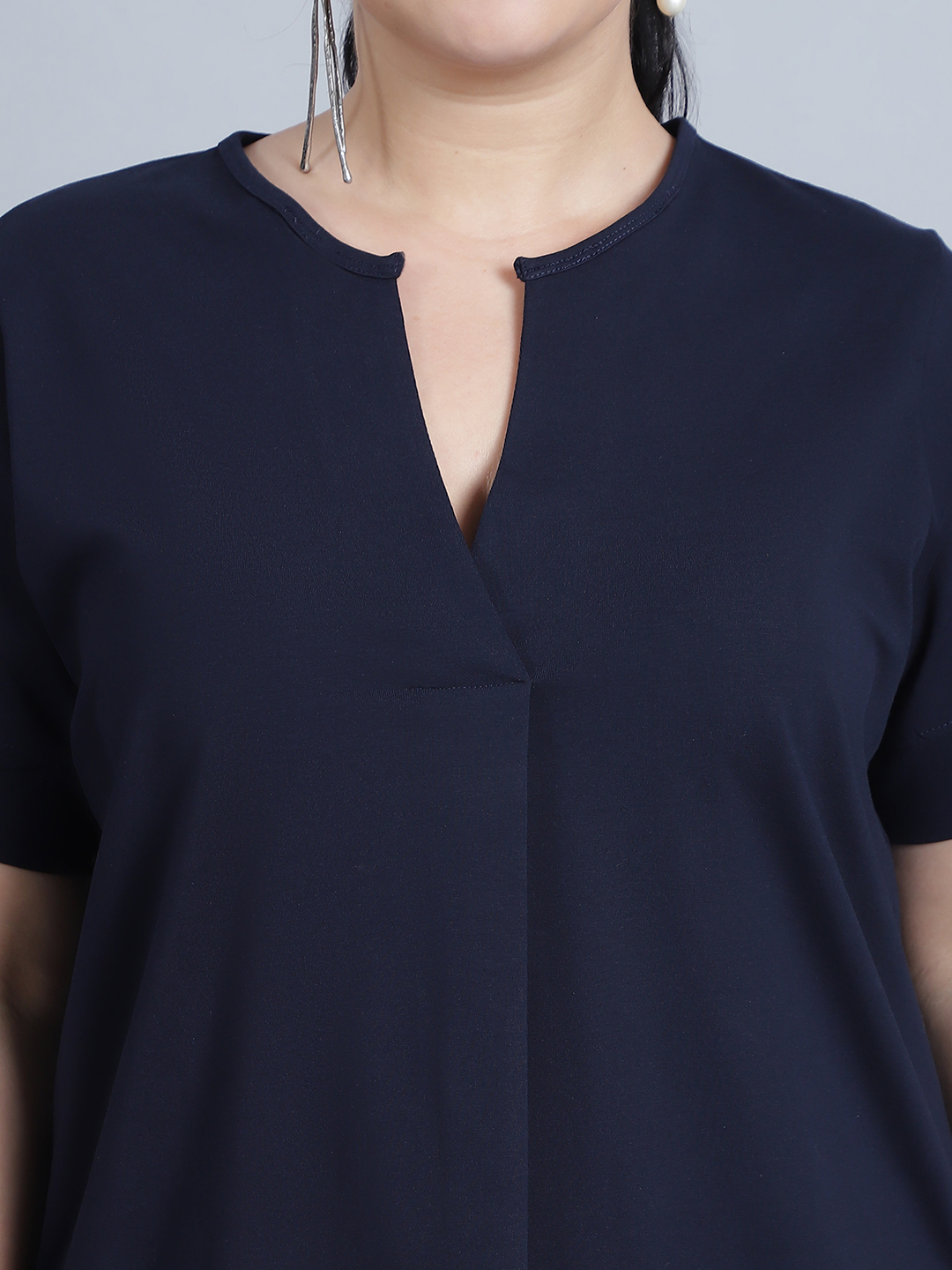 BaawRi Women's Short Sleeves & Front Pleat Solid Navy Color Regular Top - Image 5