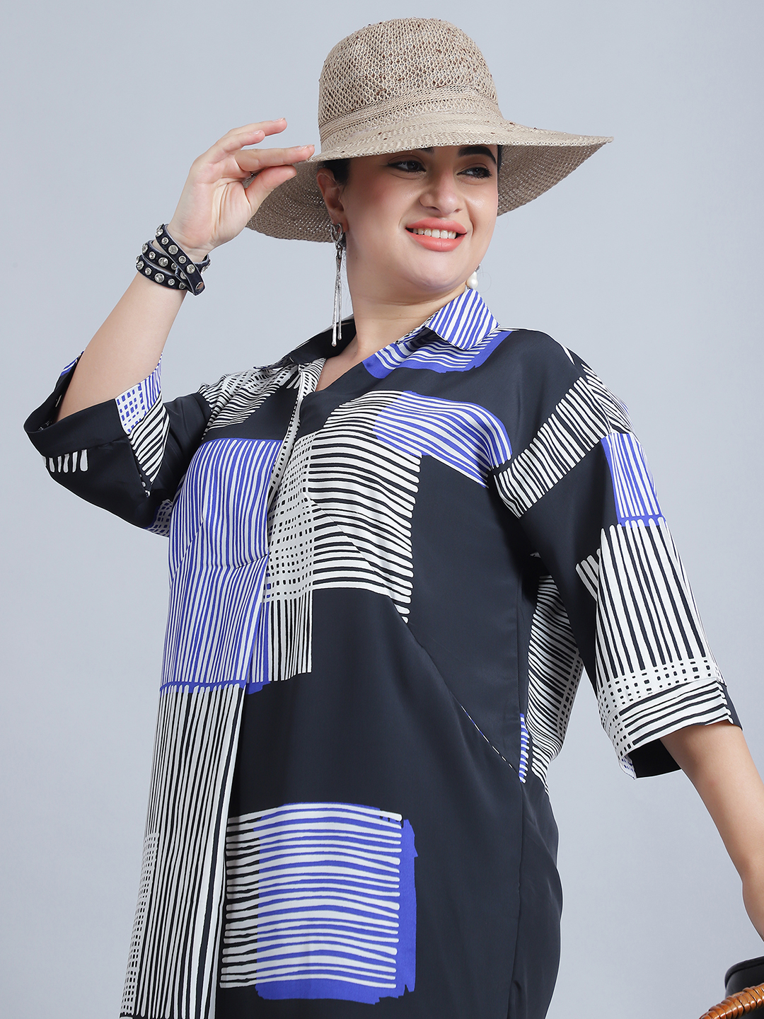 BaawRi Women's Shirt Collar & 3/4th Sleeves Printed Long Top - Image 7