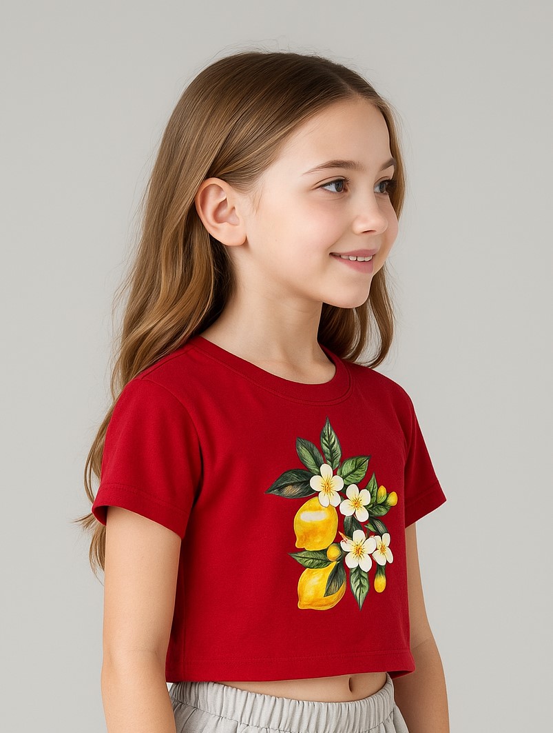 Girl's Zesty Bloom Crop Tee – Red Viscose - Image 5