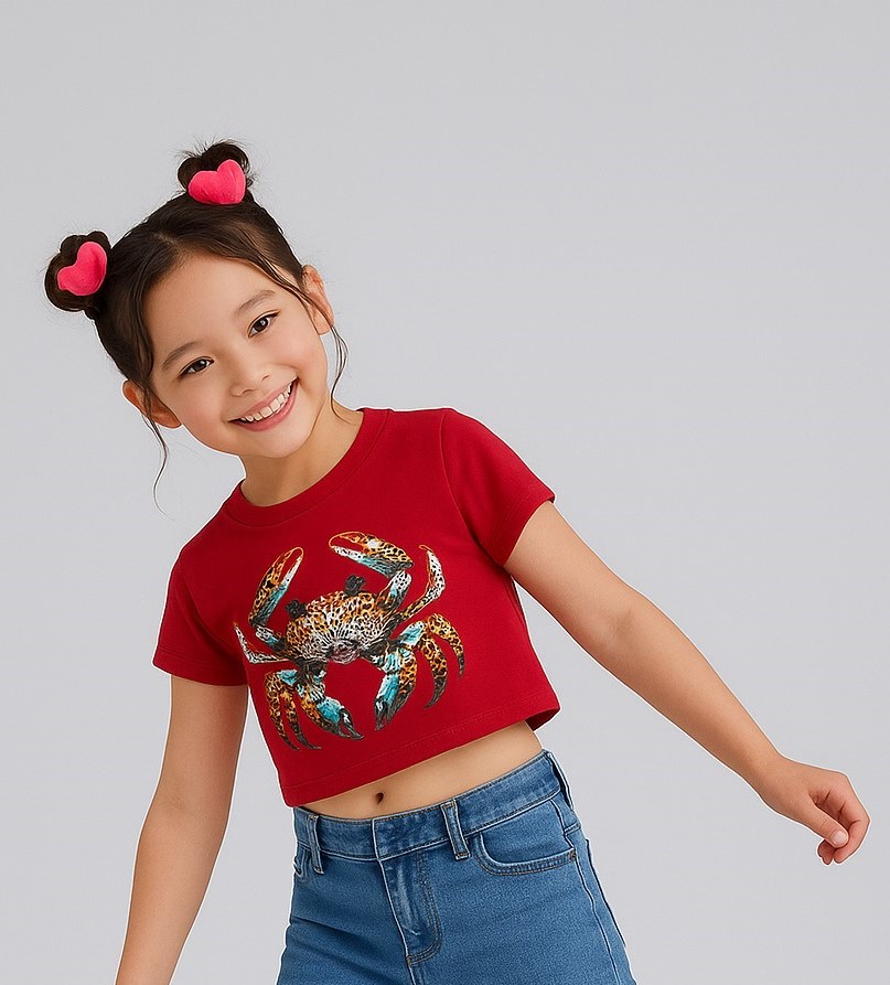 Girl's Red Crabby Cool Crop Tee – Wild Waters Edition - Image 5