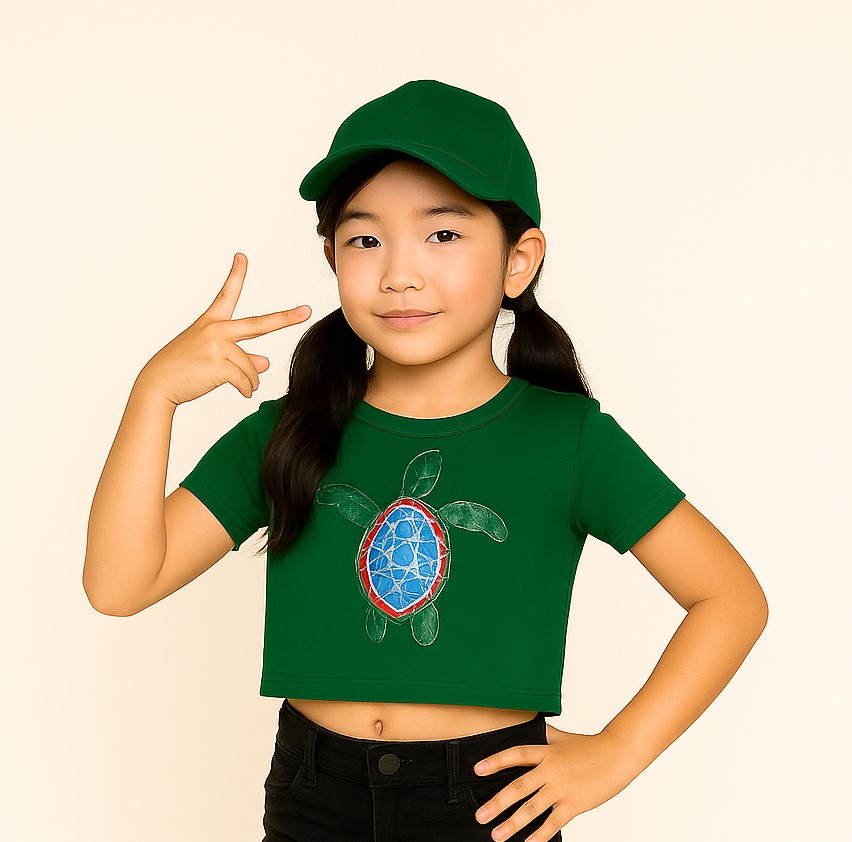 Girl's Turtle Trail Crop Tee – Ocean Spirit in Green