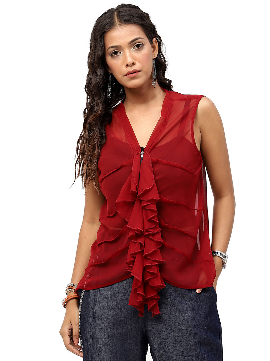 Alternative view of BaawRi Women's Maroon Solid Color Shrug