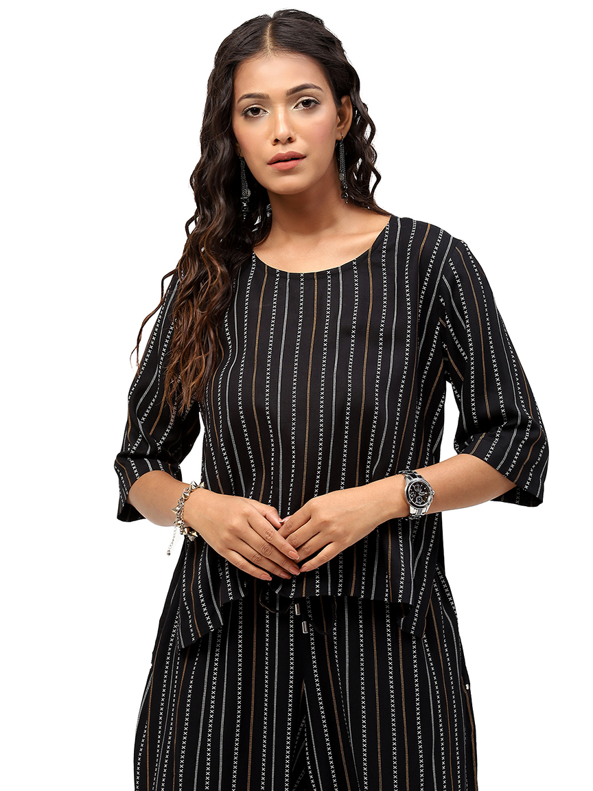 Alternative view of BaawRi Black & White Color Stripe Print Woven Top