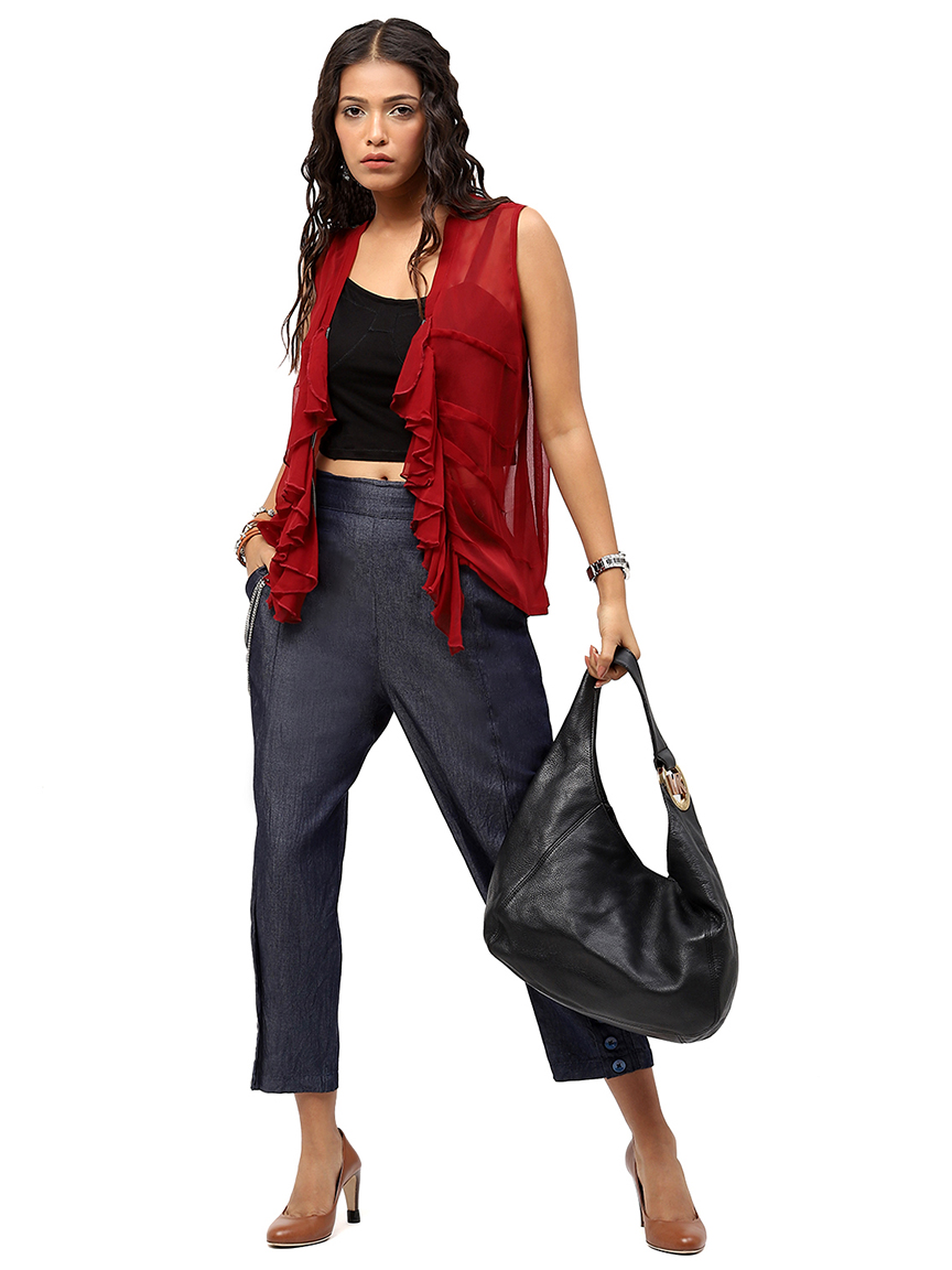 BaawRi Women's Maroon Solid Color Shrug