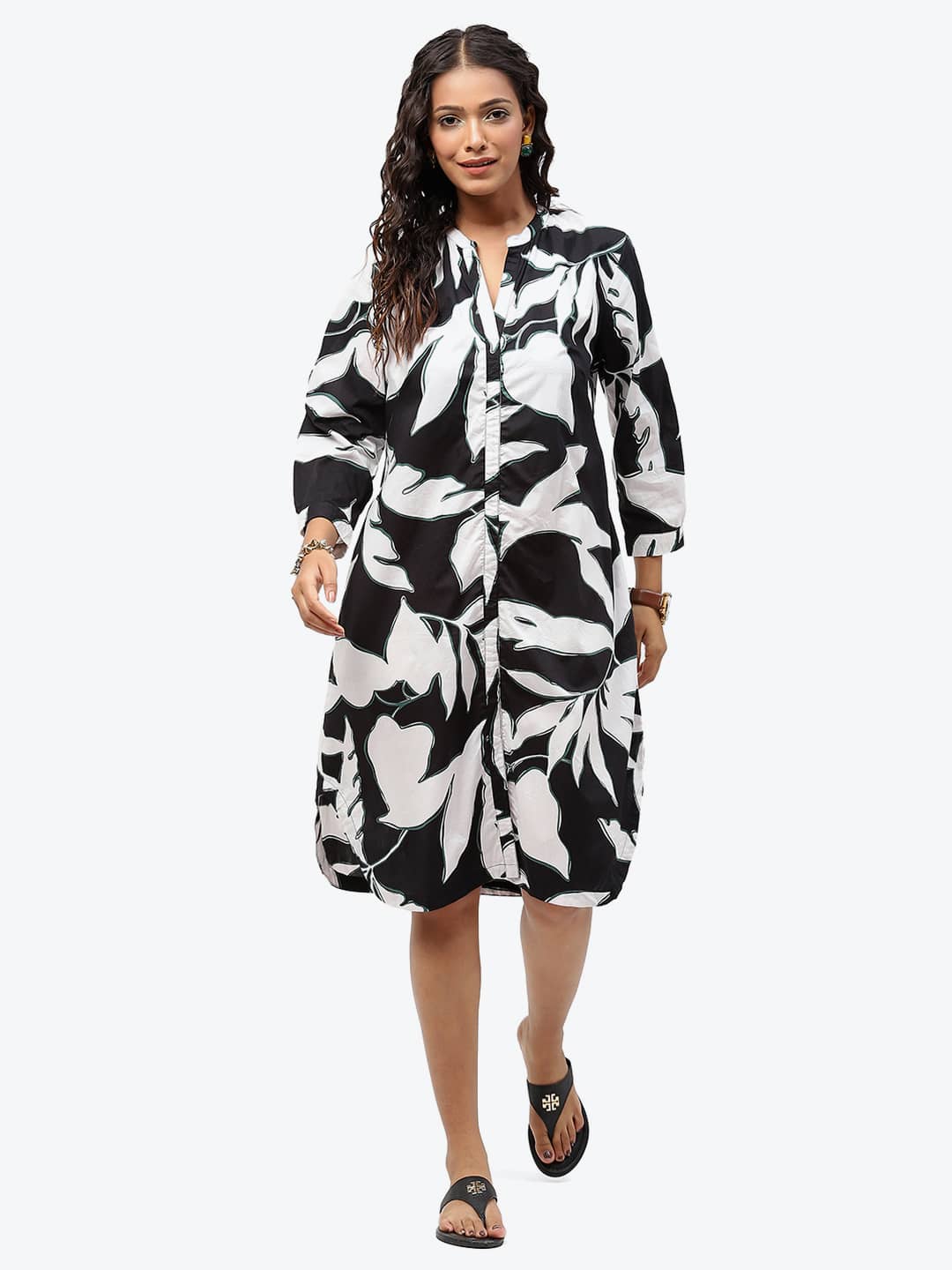 BaawRi Women's Black & White Floral Print Cotton Dress