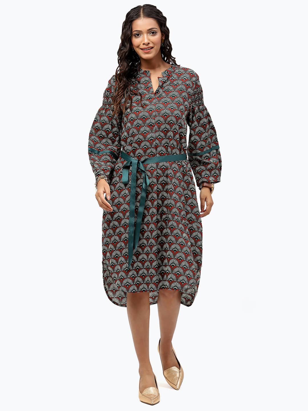 BaawRi Green Floral Printed Viscose Dress