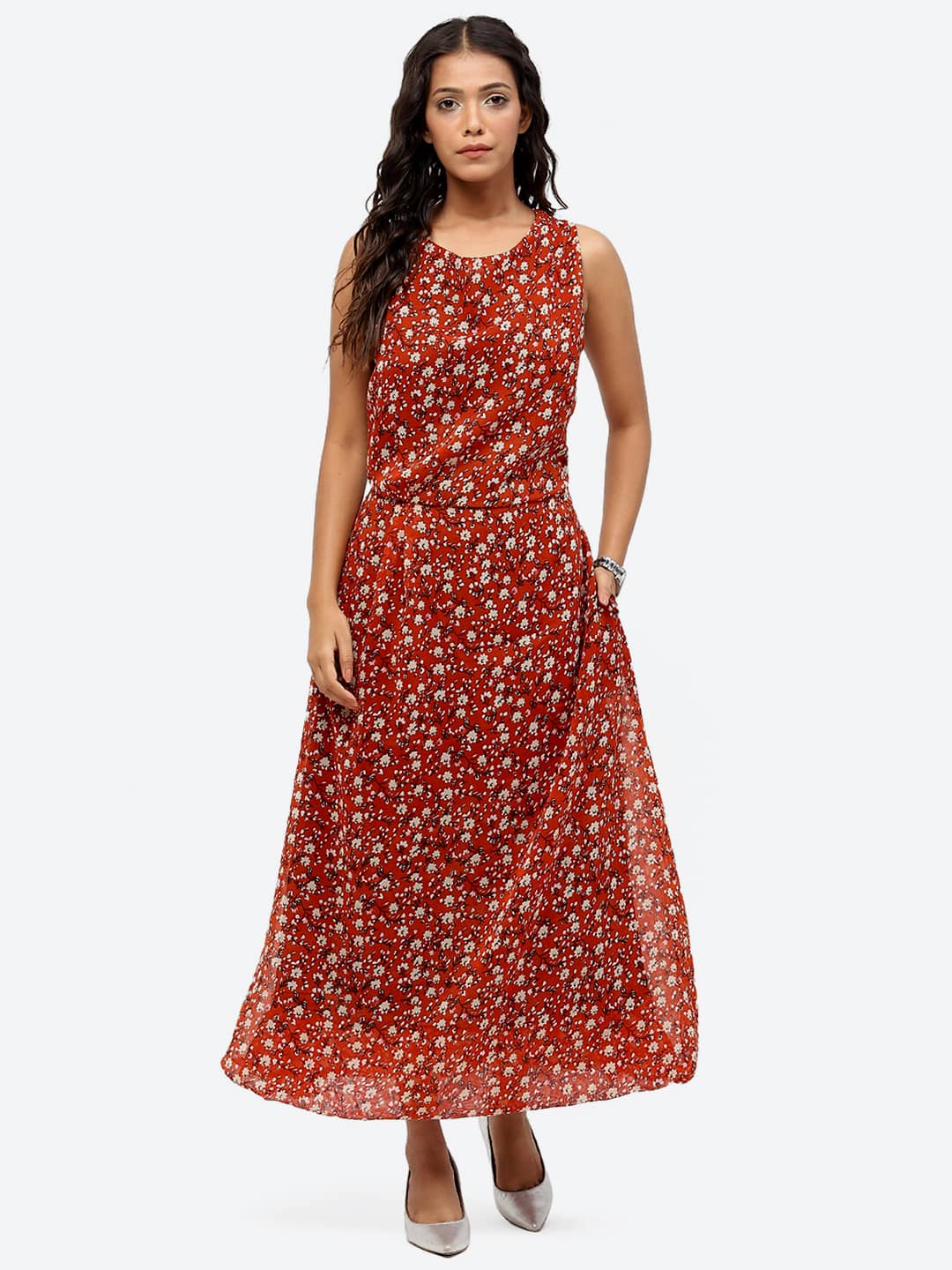 BaawRi Women's Rust Floral Printed Dress
