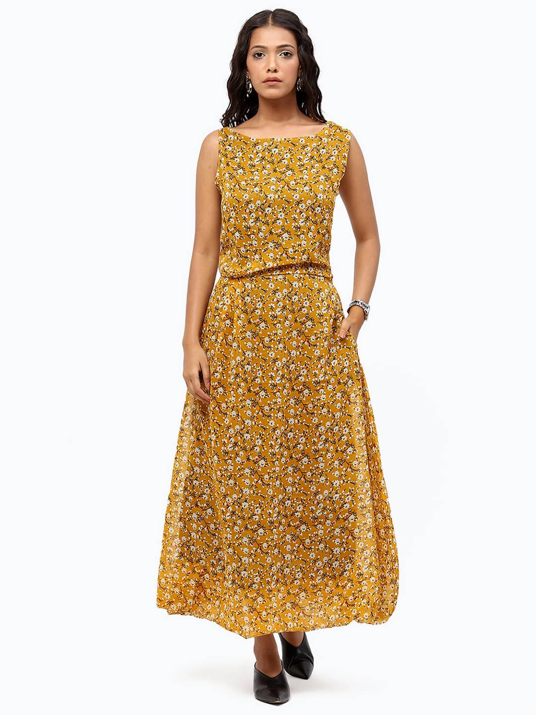 BaawRi Women's Yellow Floral Printed Dress