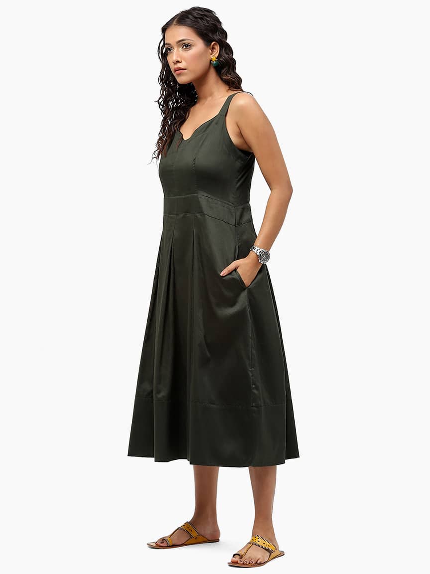 Alternative view of BaawRi Women's Green Solid Color Cotton Dress