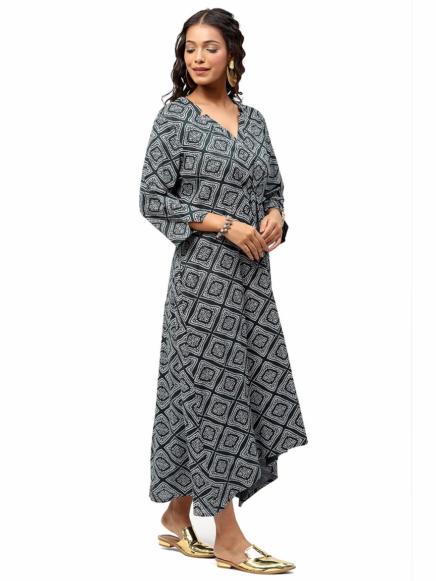 BaawRi Women's Green Bandhani Printed Dress - Image 3