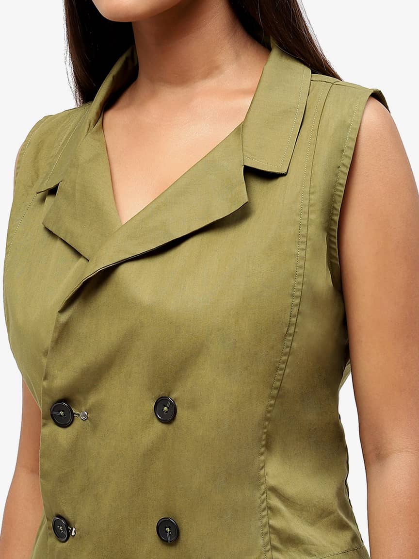 BaawRi Women's Olive Solid Color Cotton Waistcoat - Image 6