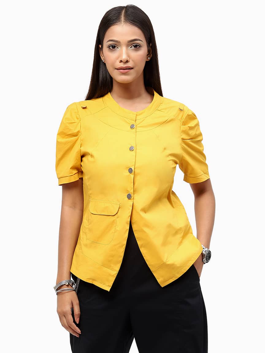 Alternative view of BaawRi Women's Yellow Solid Color Cotton Jacket