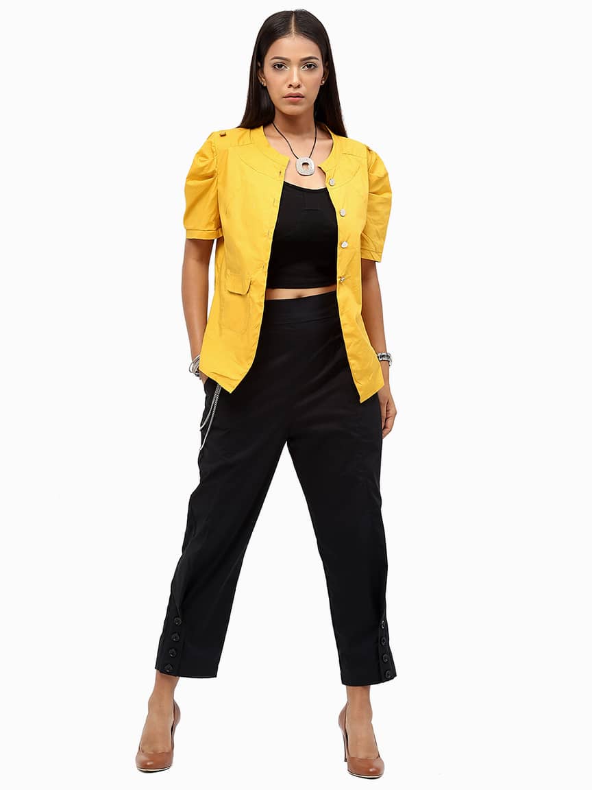 BaawRi Women's Yellow Solid Color Cotton Jacket