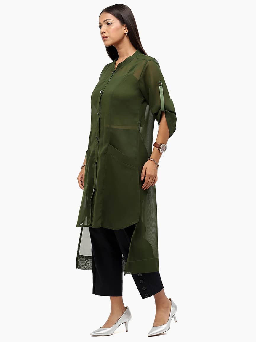 Alternative view of BaawRi Women's Green Solid Color Mandrian Collar Shrug