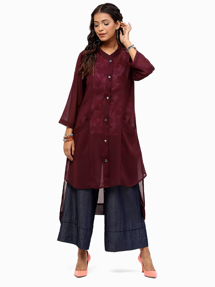 BaawRi Women's Plum Solid Color Mandrian Collar Shrug