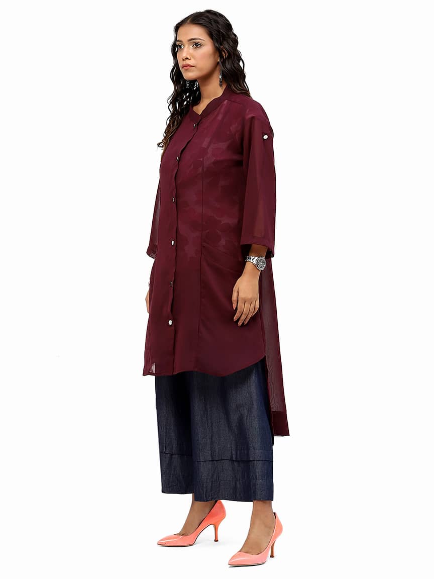 Alternative view of BaawRi Women's Plum Solid Color Mandrian Collar Shrug