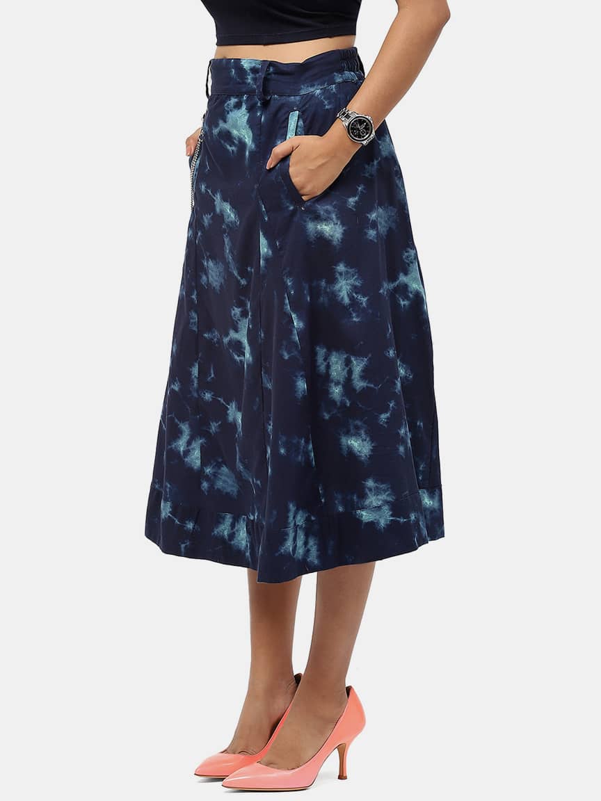 BaawRi Women's Navy Blue Printed Flared Cotton Skirt - Image 3