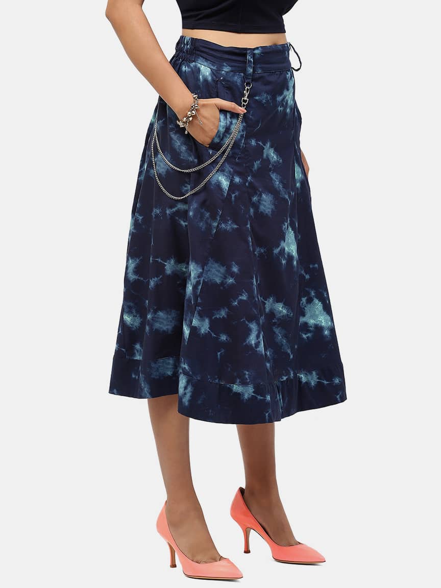 BaawRi Women's Navy Blue Printed Flared Cotton Skirt - Image 4