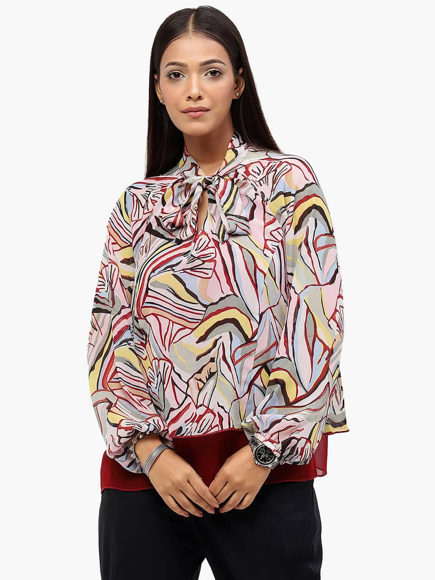 Alternative view of BaawRi Women's Wine Color Abstract Printed Top