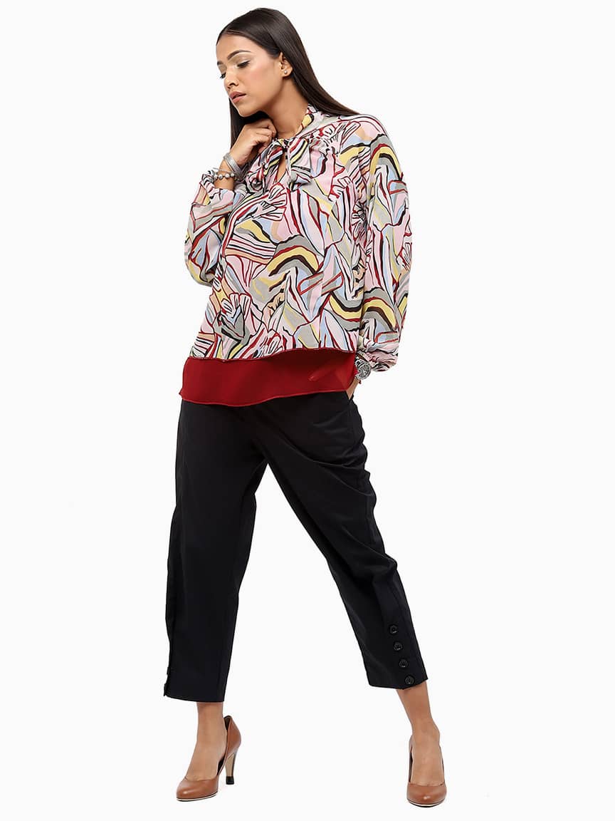 BaawRi Women's Wine Color Abstract Printed Top