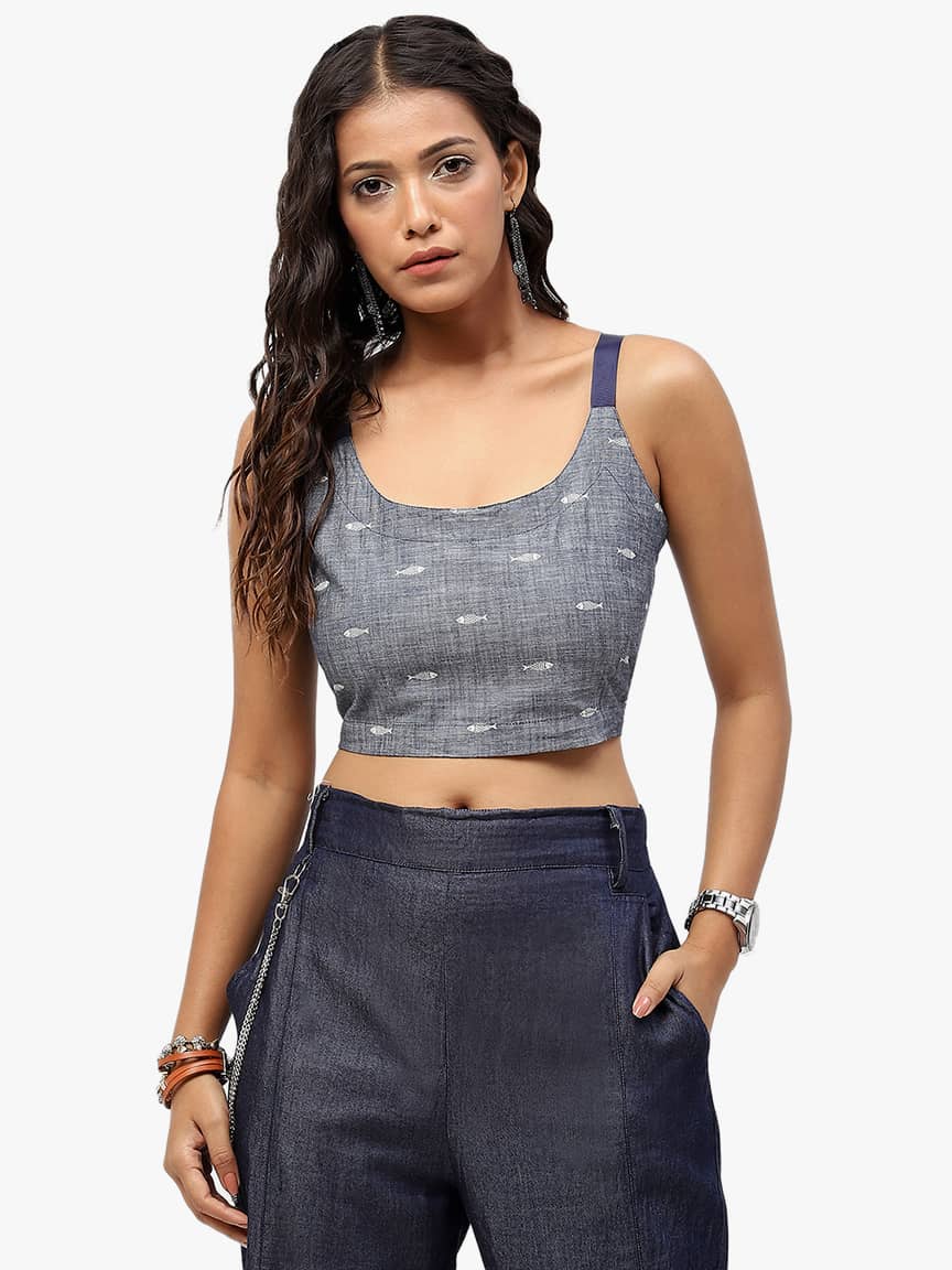 Alternative view of BaawRi Grey Print Fish Denim Cotton Top