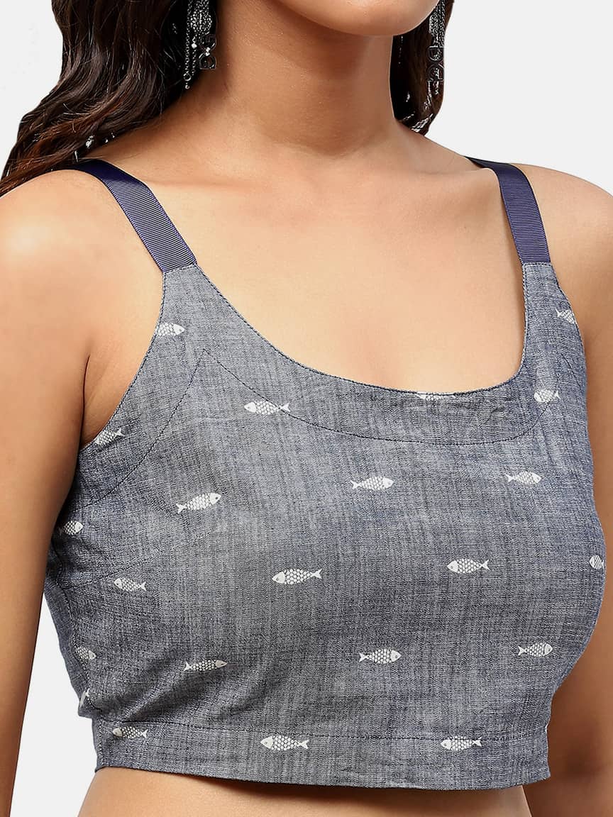 BaawRi Grey Print Fish Denim Cotton Top - Image 6